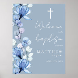 Póster Letrero de bienvenida de bautizo floral transparen