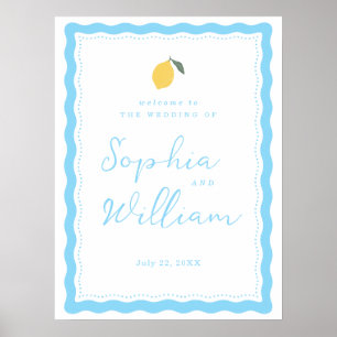 Póster Letrero de bienvenida de boda Amalfi limón azul co