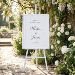 Póster Letrero de bienvenida de boda blanca moderna