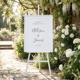 Póster Letrero de bienvenida de boda blanca moderna