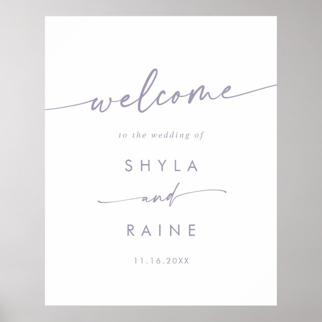 Póster Letrero de bienvenida de boda boho chic dusty purp (Frente)