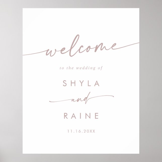 Póster Letrero de bienvenida de boda boho chic rosa DIY (Frente)
