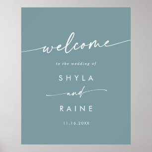 Póster Letrero de bienvenida de boda boho chic seafoam te