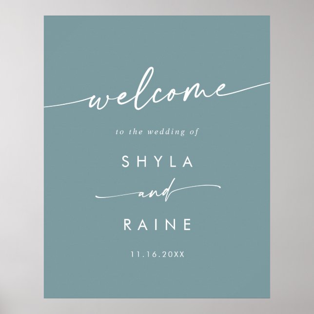 Póster Letrero de bienvenida de boda boho chic seafoam te (Frente)