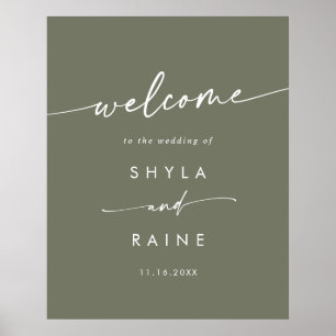 Póster Letrero de bienvenida de boda boho chic verde oliv