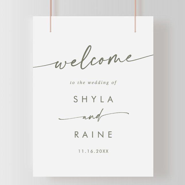 Póster Letrero de Bienvenida de Boda Boho Chic Verde y Bl (Subido por el creador)