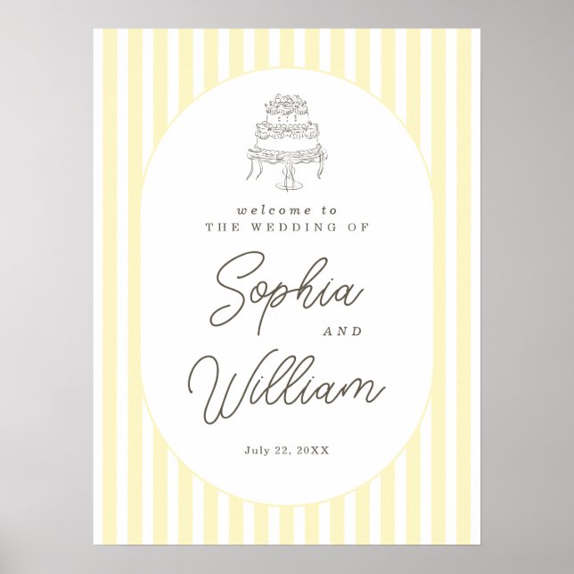 Póster Letrero de Bienvenida de Boda Caprichoso con Rayas (Frente)