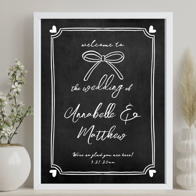 Póster Letrero de Bienvenida de Boda Caprichoso Dibujado  (Hand Drawn Chalk Whimsical Wedding Welcome Sign)