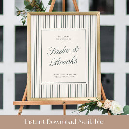 Póster Letrero de bienvenida de boda clásico con raya fin