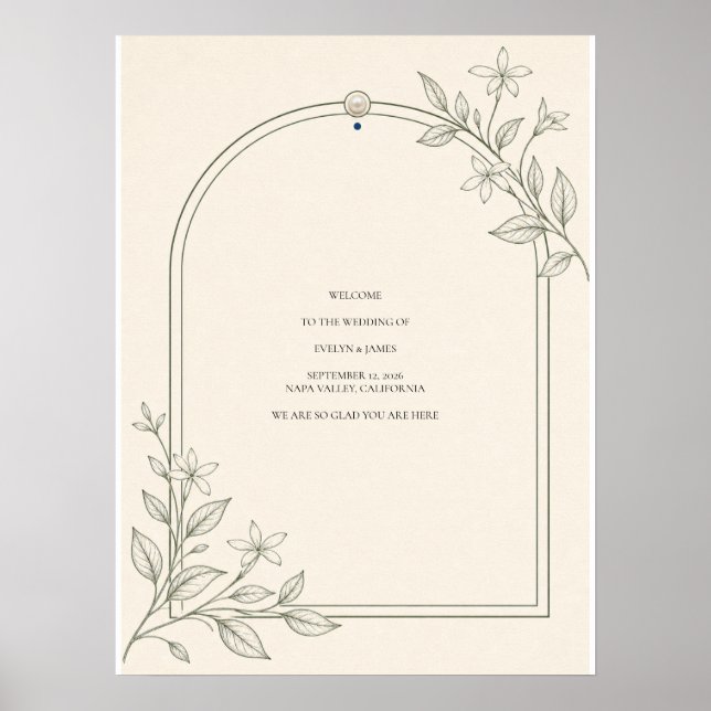 Póster Letrero de bienvenida de boda con arco botánico mo (Frente)