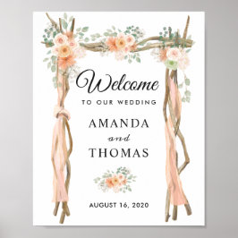 Póster Letrero de bienvenida de boda con arco de madera f