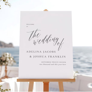Póster Letrero de Bienvenida de Boda con Caligrafía de Le