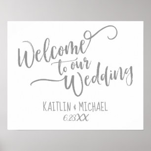 Póster Letrero de bienvenida de boda con caligrafía de pi