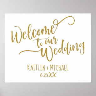 Póster Letrero de bienvenida de boda con caligrafía de pi