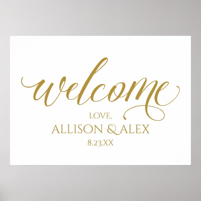 Póster Letrero de Bienvenida de Boda con Caligrafía Dibuj (Frente)