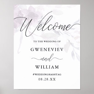 Póster Letrero de bienvenida de boda con caligrafía flora