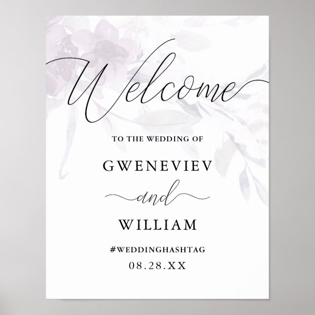 Póster Letrero de bienvenida de boda con caligrafía flora (Frente)