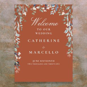 Póster Letrero de bienvenida de boda con cascada floral d