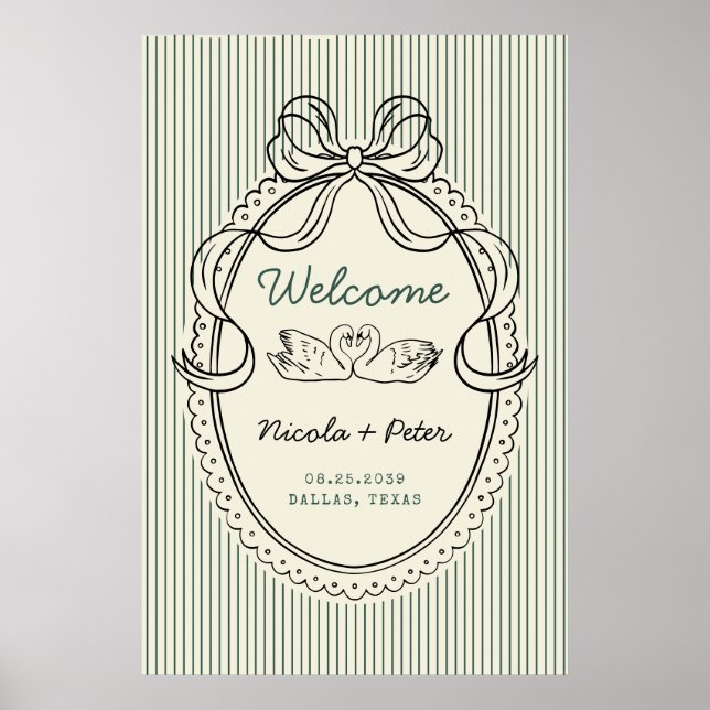 Póster Letrero de bienvenida de boda con cisne dibujado a (Frente)