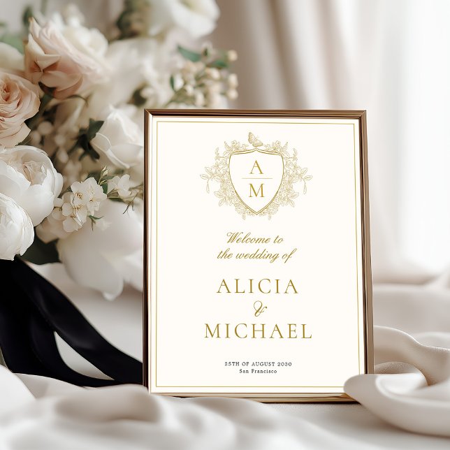 Póster Letrero de bienvenida de boda con cresta dorada vi (Subido por el creador)