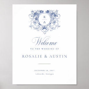 Póster Letrero de bienvenida de boda con escudo floral el