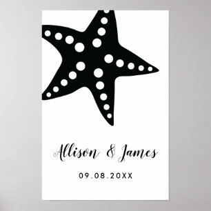 Póster Letrero de bienvenida de boda con estrella de mar