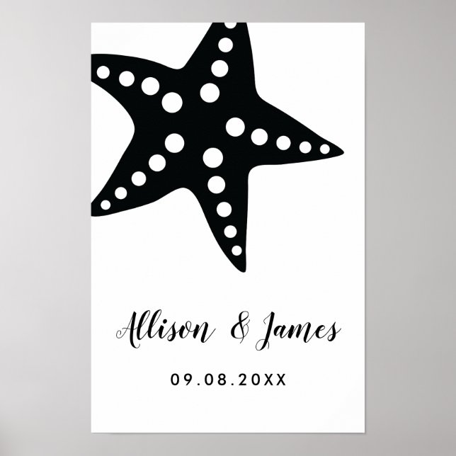 Póster Letrero de bienvenida de boda con estrella de mar  (Frente)