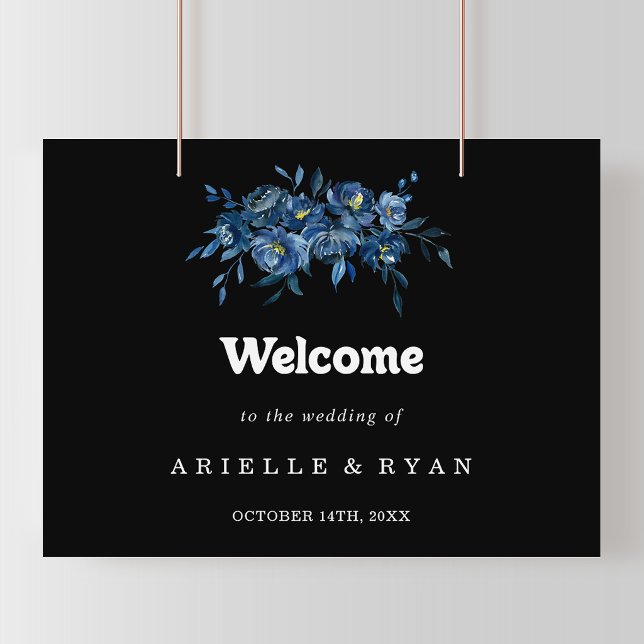 Póster Letrero de Bienvenida de Boda con Flores Azules de (Subido por el creador)