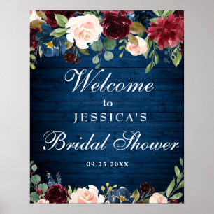 Póster Letrero de bienvenida de boda con flores de color