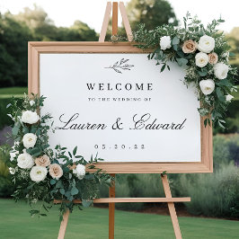 Póster Letrero de bienvenida de boda con follaje elegante