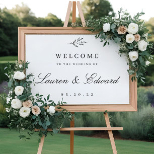 Póster Letrero de bienvenida de boda con follaje elegante