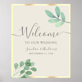 Póster Letrero de Bienvenida de Boda con Follaje Rústico