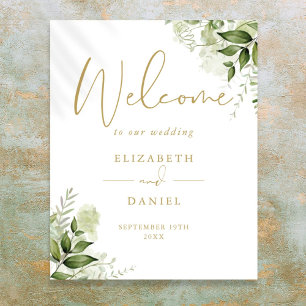 Póster Letrero de bienvenida de boda con follaje verde do