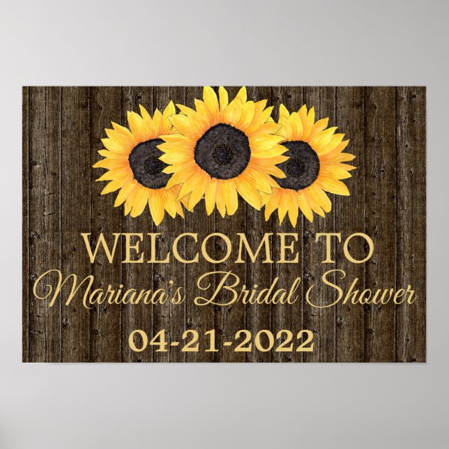 Póster Letrero de Bienvenida de Boda con Girasoles Rústic (Frente)