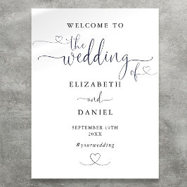 Póster Letrero de bienvenida de boda con guión de corazón
