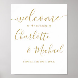 Póster Letrero de bienvenida de boda con guión de firma d