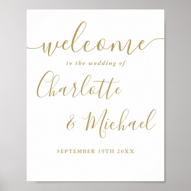 Póster Letrero de bienvenida de boda con guión de firma d (Frente)