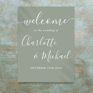 Póster Letrero de bienvenida de boda con guión de firma e