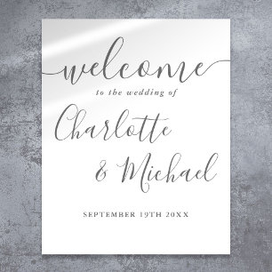 Póster Letrero de bienvenida de boda con guión de firma g