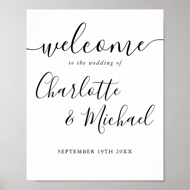 Póster Letrero de bienvenida de boda con guión en blanco  (Frente)