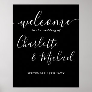 Póster Letrero de bienvenida de boda con guión en blanco 