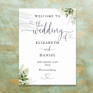 Póster Letrero de bienvenida de boda con guión floral de 