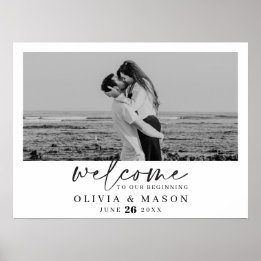 Póster Letrero de Bienvenida de Boda con Guión Moderno y 