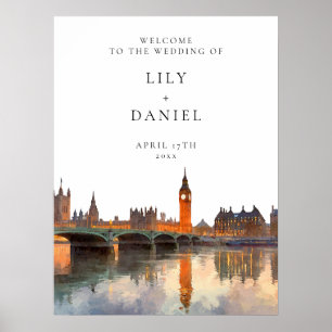 Póster Letrero de bienvenida de boda con horizonte de Lon