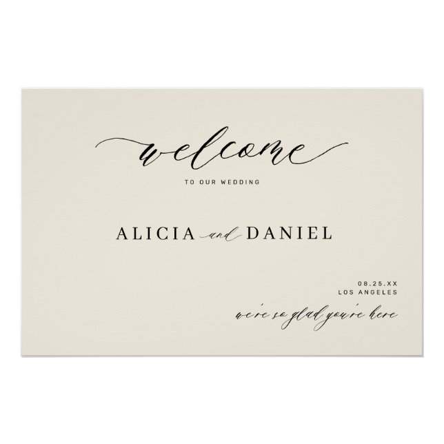 Póster Letrero de bienvenida de boda con letra cursiva mo (Anverso)