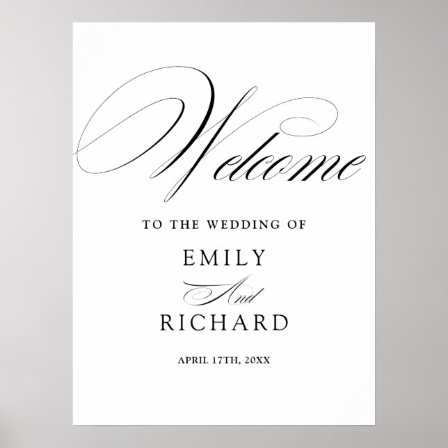 Póster Letrero de Bienvenida de Boda con Letra Moderna y  (Frente)