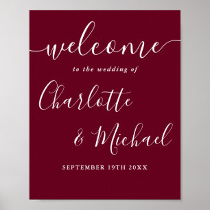 Póster Letrero de bienvenida de boda con letra script de