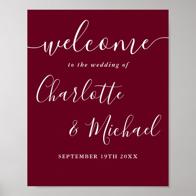 Póster Letrero de bienvenida de boda con letra script de  (Frente)