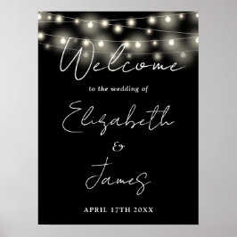 Póster Letrero de bienvenida de boda con luces de cuerda 