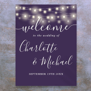 Póster Letrero de Bienvenida de Boda con Luces de Cuerda